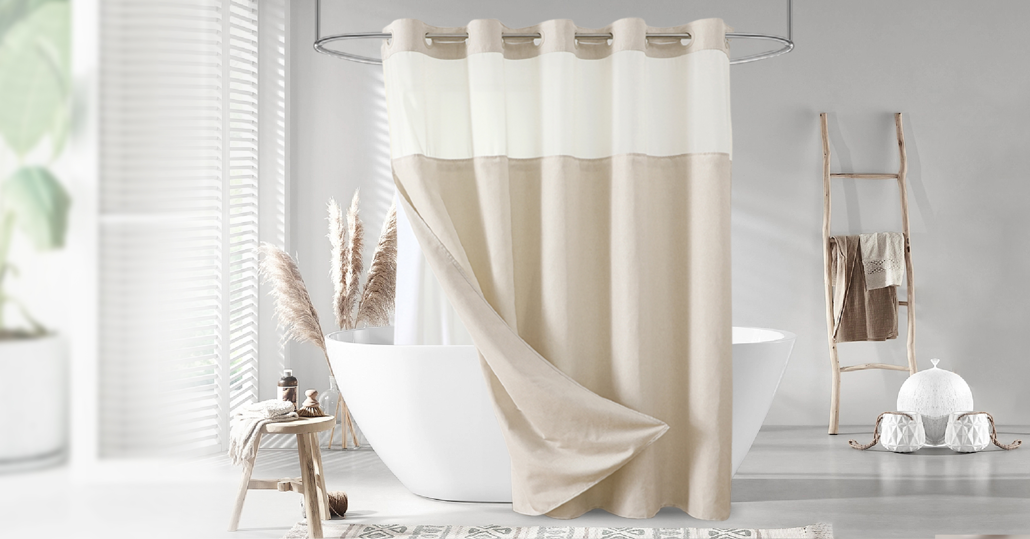 Amazon.com: Eachope No Hooks Polyester Textured Shower Curtain